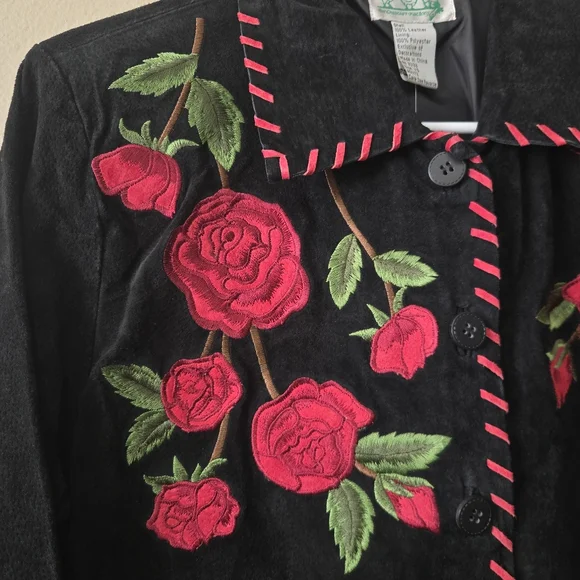 QUACKER FACTORY XS Black Leather Jacket Embroidered Biker Romantic Western NWT - Picture 7 of 14